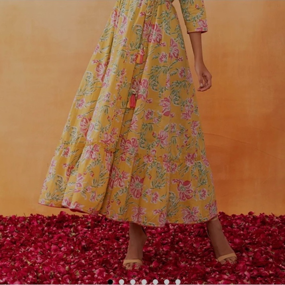 NWT House of Indya Floral Yellow and Pink Embellished Dress - Picture 8 of 8